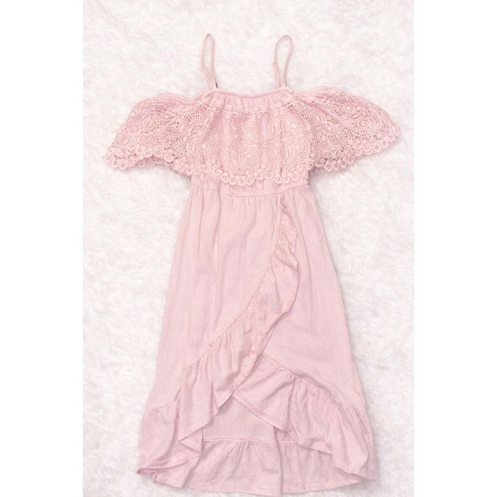 No Boundaries Pink Lace Off Shoulder Dress Small Boho Cottagecore Ruffle Midi